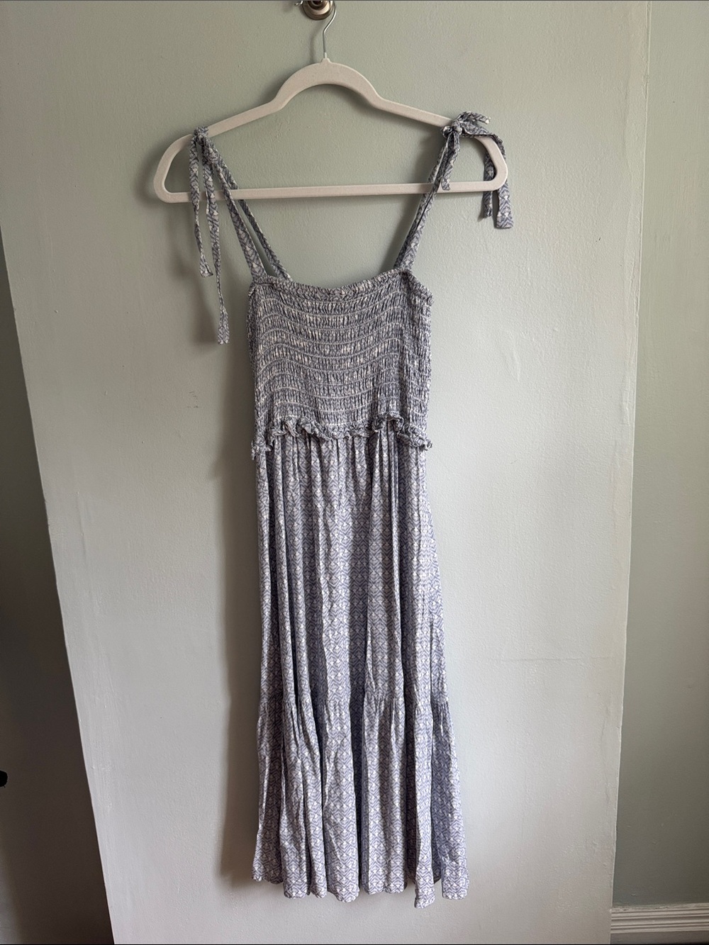 Good Luck Gem light gray smocked dress with neon label